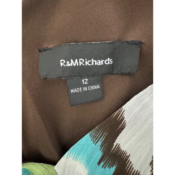 R&M Richards Watercolor Ikat Print Empire Waist Chiffon Dress Size 12 Summer - Picture 4 of 7